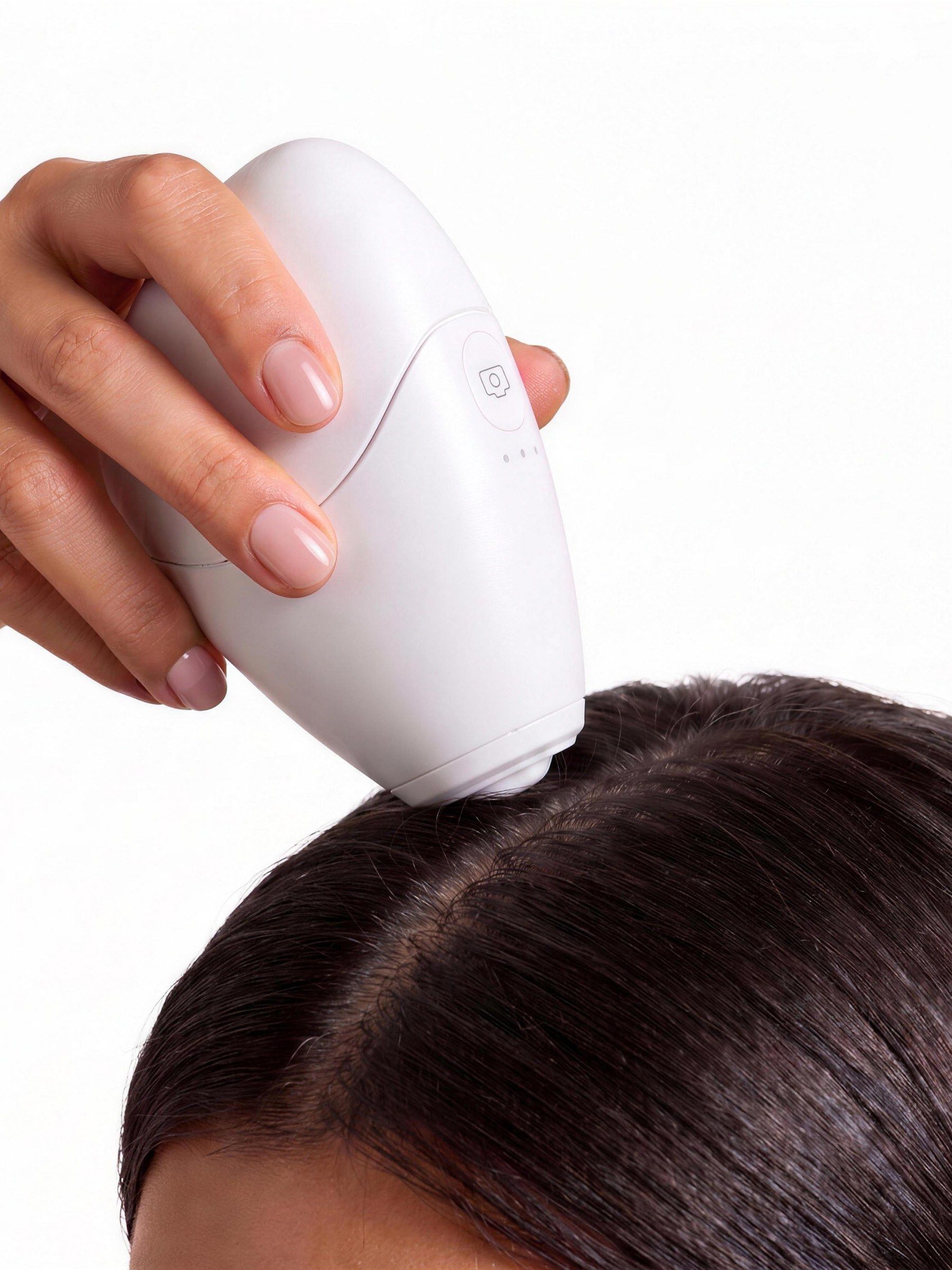 Valid'Or scanner placed on the scalp, parting dark hair